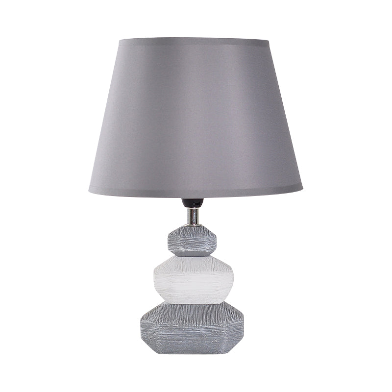Stone Shape Nightstand Light Modernism Ceramics 1 Light Bedroom Fabric Table Lamp in Black/Grey and White Clearhalo 'Lamps' 'Table Lamps' Lighting' 813550