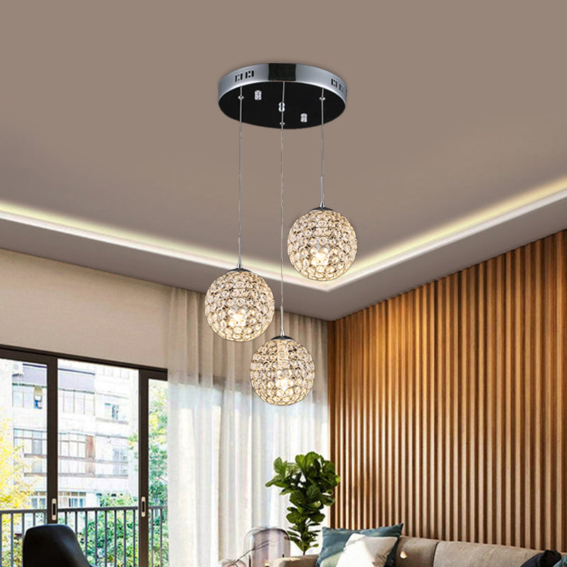 Crystal Embedded Chrome Cluster Pendant Spherical 3/5/6 Bulbs Modernist Hanging Ceiling Light Clearhalo 'Ceiling Lights' 'Modern Pendants' 'Modern' 'Pendant Lights' 'Pendants' Lighting' 813576