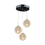 Crystal Embedded Chrome Cluster Pendant Spherical 3/5/6 Bulbs Modernist Hanging Ceiling Light Clearhalo 'Ceiling Lights' 'Modern Pendants' 'Modern' 'Pendant Lights' 'Pendants' Lighting' 813577