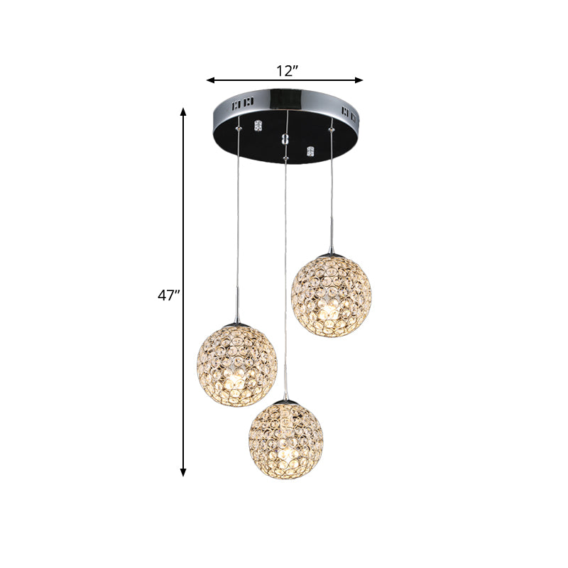 Crystal Embedded Chrome Cluster Pendant Spherical 3/5/6 Bulbs Modernist Hanging Ceiling Light Clearhalo 'Ceiling Lights' 'Modern Pendants' 'Modern' 'Pendant Lights' 'Pendants' Lighting' 813578