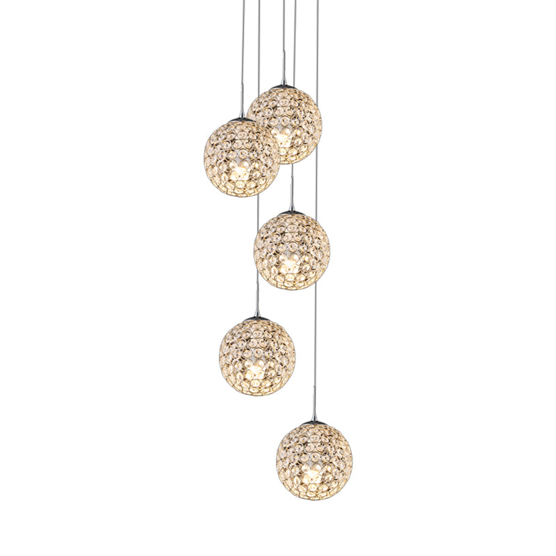 Crystal Embedded Chrome Cluster Pendant Spherical 3/5/6 Bulbs Modernist Hanging Ceiling Light Clearhalo 'Ceiling Lights' 'Modern Pendants' 'Modern' 'Pendant Lights' 'Pendants' Lighting' 813582