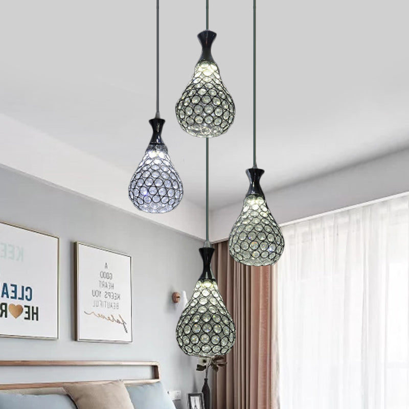 Crystal Teardrop Multi Pendant Light Contemporary 4 Bulbs Dining Room Suspension Lamp in Chrome/Gold Chrome Clearhalo 'Ceiling Lights' 'Modern Pendants' 'Modern' 'Pendant Lights' 'Pendants' Lighting' 813602