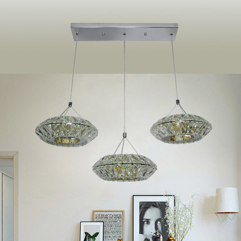 3 Heads Multi Light Pendant Simple UFO Clear Beveled Crystal LED Suspension Lighting Clear Clearhalo 'Ceiling Lights' 'Modern Pendants' 'Modern' 'Pendant Lights' 'Pendants' Lighting' 813619