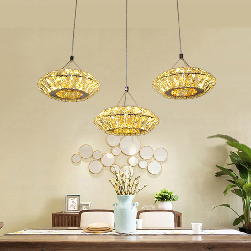 3 Heads Multi Light Pendant Simple UFO Clear Beveled Crystal LED Suspension Lighting Clearhalo 'Ceiling Lights' 'Modern Pendants' 'Modern' 'Pendant Lights' 'Pendants' Lighting' 813620