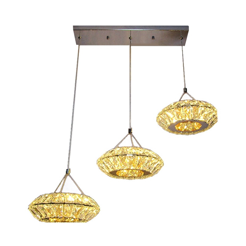 3 Heads Multi Light Pendant Simple UFO Clear Beveled Crystal LED Suspension Lighting Clearhalo 'Ceiling Lights' 'Modern Pendants' 'Modern' 'Pendant Lights' 'Pendants' Lighting' 813621