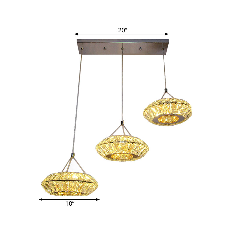 3 Heads Multi Light Pendant Simple UFO Clear Beveled Crystal LED Suspension Lighting Clearhalo 'Ceiling Lights' 'Modern Pendants' 'Modern' 'Pendant Lights' 'Pendants' Lighting' 813622