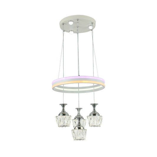 LED Cluster Pendant Simple Living Room Hoop Design Ceiling Lamp with Wine Glass Clear Faceted Crystal Shade Clearhalo 'Ceiling Lights' 'Modern Pendants' 'Modern' 'Pendant Lights' 'Pendants' Lighting' 813643