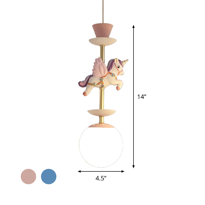 Contemporary 1 Bulb Pedant Lighting Fixture with Opal Glass Shade Pink/Blue Unicorn Hanging Lamp Clearhalo 'Ceiling Lights' 'Glass shade' 'Glass' 'Pendant Lights' 'Pendants' Lighting' 813660