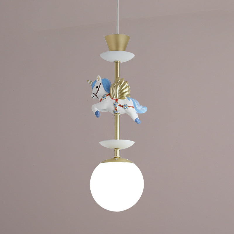 Contemporary 1 Bulb Pedant Lighting Fixture with Opal Glass Shade Pink/Blue Unicorn Hanging Lamp Clearhalo 'Ceiling Lights' 'Glass shade' 'Glass' 'Pendant Lights' 'Pendants' Lighting' 813664