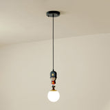 Globe Glass Hanging Lamp Cartoon 1 Head Black Pendant Lighting with Soldier Decoration Clearhalo 'Ceiling Lights' 'Glass shade' 'Glass' 'Pendant Lights' 'Pendants' Lighting' 813667