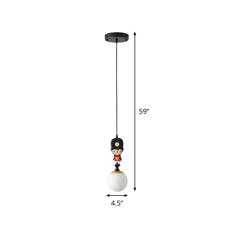 Globe Glass Hanging Lamp Cartoon 1 Head Black Pendant Lighting with Soldier Decoration Clearhalo 'Ceiling Lights' 'Glass shade' 'Glass' 'Pendant Lights' 'Pendants' Lighting' 813668