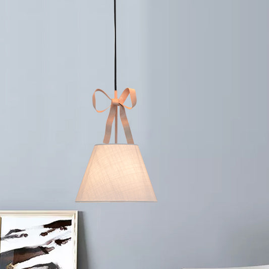 1 Head Bedroom Hanging Lamp Kit Modern Pink Pendant Light Whit Cone Fabric Shade Clearhalo 'Ceiling Lights' 'Pendant Lights' 'Pendants' Lighting' 813670