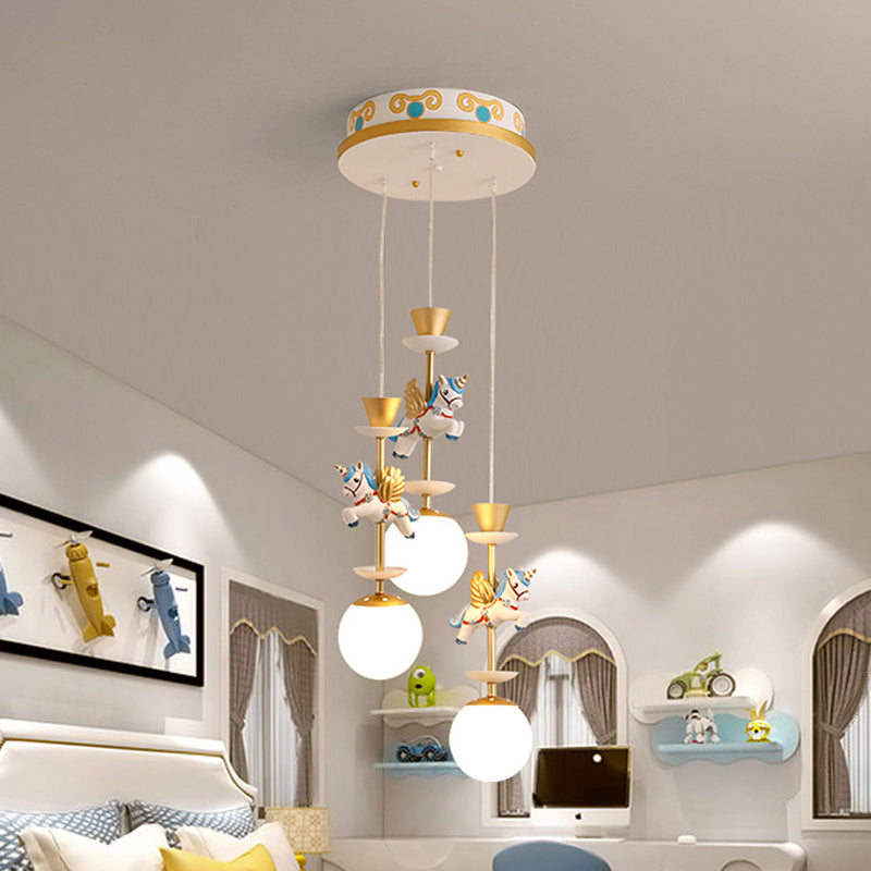 Globe Bedroom Hanging Ceiling Light Glass 3/5 Heads Cartoon Cluster Pendant in Pink/Blue Clearhalo 'Ceiling Lights' 'Glass shade' 'Glass' 'Pendant Lights' 'Pendants' Lighting' 813683