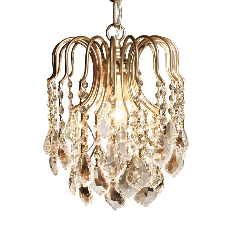 Antiqued Gold 1 Bulb Pendant Lighting Countryside Crystal Draped Hanging Ceiling Light Clearhalo 'Ceiling Lights' 'Pendant Lights' 'Pendants' Lighting' 813703