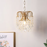 Antiqued Gold 1 Bulb Pendant Lighting Countryside Crystal Draped Hanging Ceiling Light Clearhalo 'Ceiling Lights' 'Pendant Lights' 'Pendants' Lighting' 813704