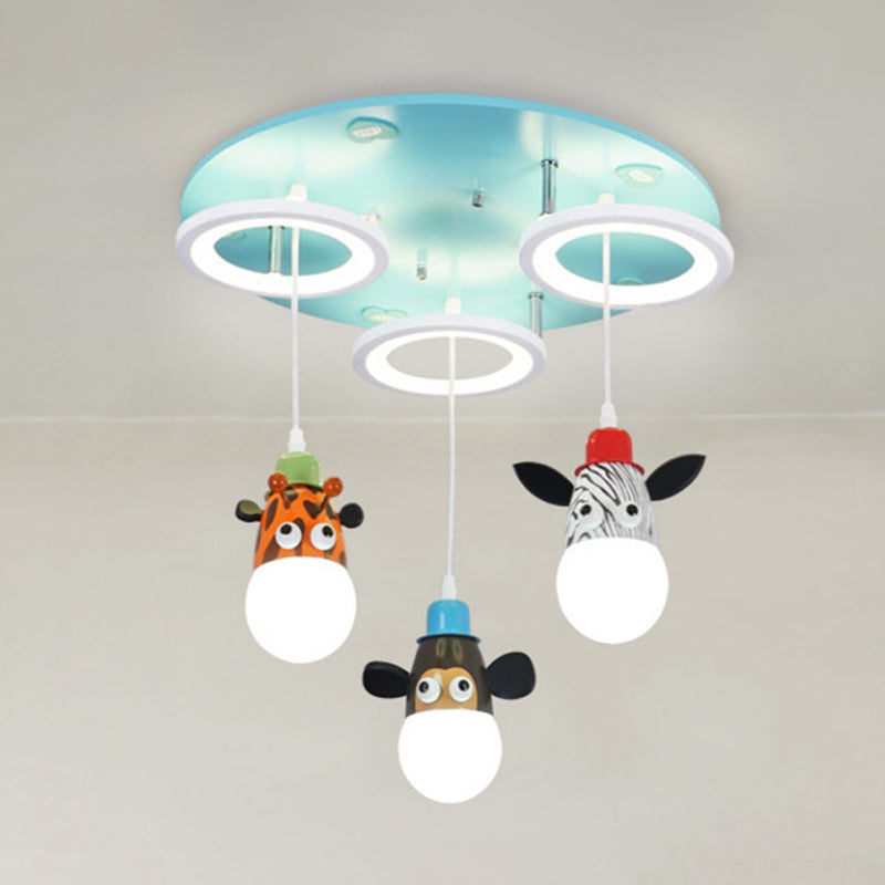 Ring Acrylic Multi-Pendant Cartoon 3 Lights Blue LED Suspension Light with Animals Deco Clearhalo 'Ceiling Lights' 'Pendant Lights' 'Pendants' Lighting' 813709