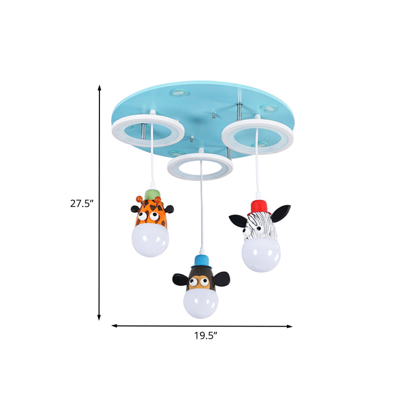 Ring Acrylic Multi-Pendant Cartoon 3 Lights Blue LED Suspension Light with Animals Deco Clearhalo 'Ceiling Lights' 'Pendant Lights' 'Pendants' Lighting' 813710