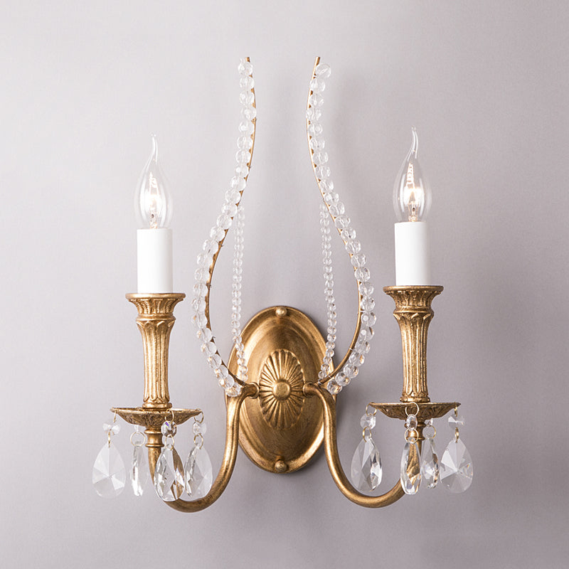 Crystal Strand Candelabra Wall Lighting Country 1/2-Head Bedroom Wall Mount Light Fixture in Gold Clearhalo 'Wall Lamps & Sconces' 'Wall Lights' Lighting' 813713