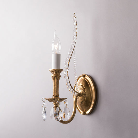 Crystal Strand Candelabra Wall Lighting Country 1/2-Head Bedroom Wall Mount Light Fixture in Gold Clearhalo 'Wall Lamps & Sconces' 'Wall Lights' Lighting' 813718