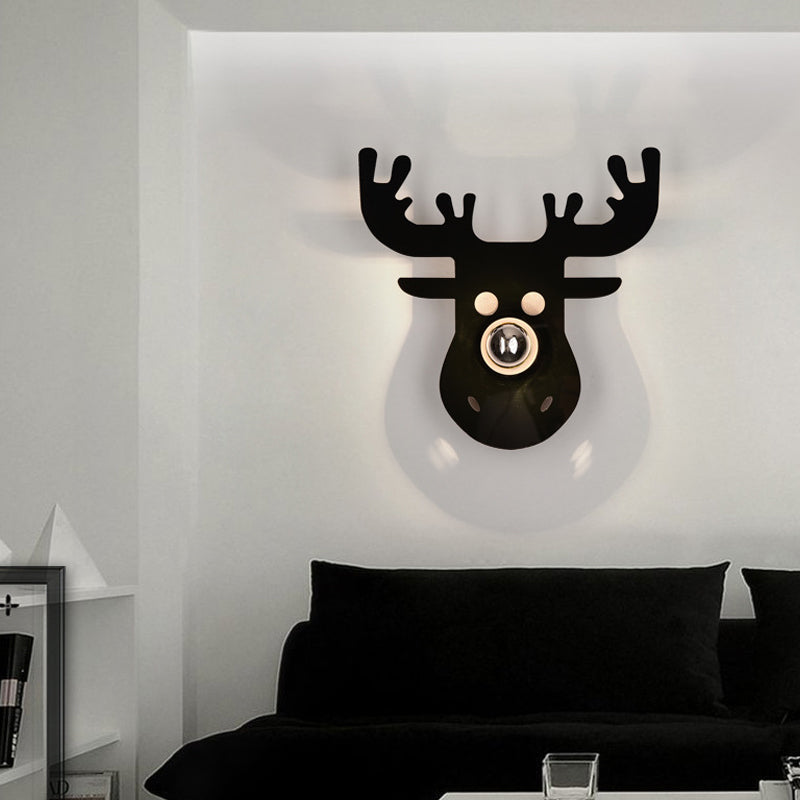 Single Head Bedroom Sconce Lighting Modern Black Wall Light with Deer Metal Shade Black Clearhalo 'Wall Lamps & Sconces' 'Wall Lights' Lighting' 813756