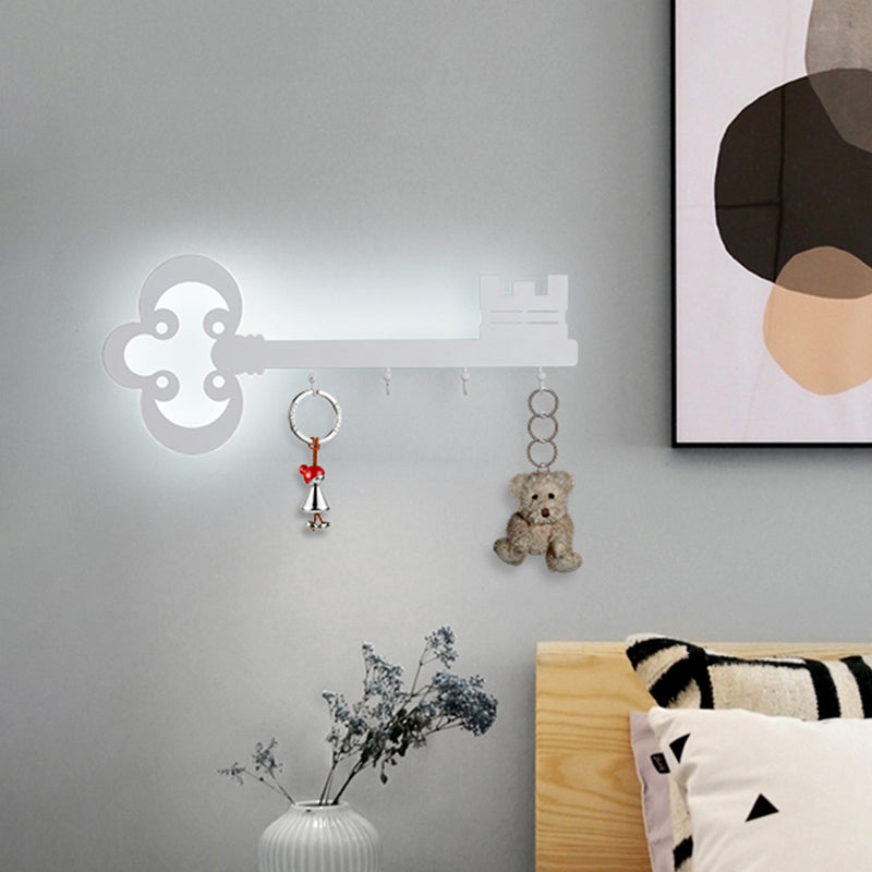 Key Bedroom Sconce Lamp Metal Led Cartoon Wall Mounted Lighting in Black/White/Pink with Hook White Clearhalo 'Wall Lamps & Sconces' 'Wall Lights' Lighting' 813760