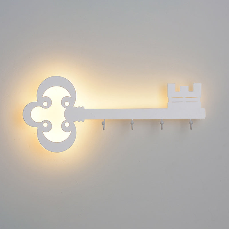 Key Bedroom Sconce Lamp Metal Led Cartoon Wall Mounted Lighting in Black/White/Pink with Hook Clearhalo 'Wall Lamps & Sconces' 'Wall Lights' Lighting' 813762