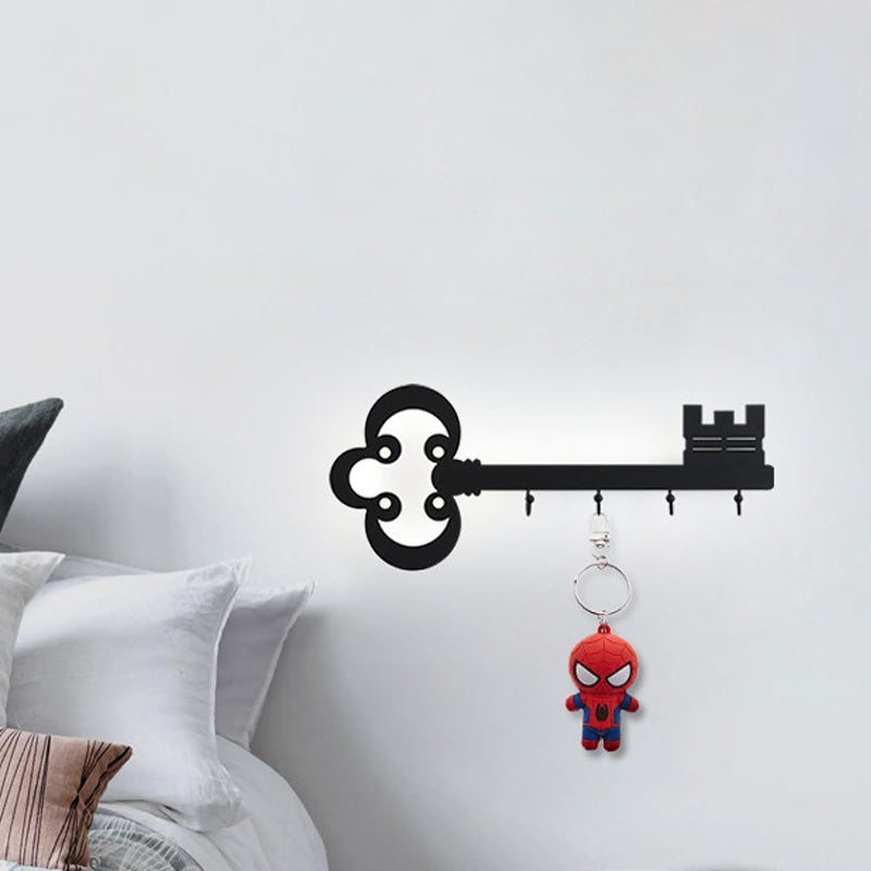 Key Bedroom Sconce Lamp Metal Led Cartoon Wall Mounted Lighting in Black/White/Pink with Hook Clearhalo 'Wall Lamps & Sconces' 'Wall Lights' Lighting' 813765