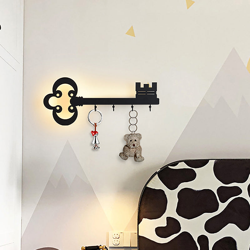 Key Bedroom Sconce Lamp Metal Led Cartoon Wall Mounted Lighting in Black/White/Pink with Hook Clearhalo 'Wall Lamps & Sconces' 'Wall Lights' Lighting' 813766