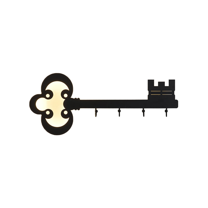 Key Bedroom Sconce Lamp Metal Led Cartoon Wall Mounted Lighting in Black/White/Pink with Hook Clearhalo 'Wall Lamps & Sconces' 'Wall Lights' Lighting' 813767