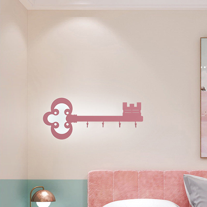 Key Bedroom Sconce Lamp Metal Led Cartoon Wall Mounted Lighting in Black/White/Pink with Hook Clearhalo 'Wall Lamps & Sconces' 'Wall Lights' Lighting' 813769