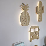 Modern Led Sconce Lighting with Wood Shade Beige Car/Pineapple/Cactus Wall Mounted Light for Bedroom Clearhalo 'Wall Lamps & Sconces' 'Wall Lights' Lighting' 813773