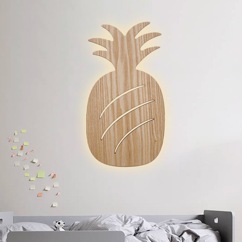 Modern Led Sconce Lighting with Wood Shade Beige Car/Pineapple/Cactus Wall Mounted Light for Bedroom Wood Pineapple Clearhalo 'Wall Lamps & Sconces' 'Wall Lights' Lighting' 813776