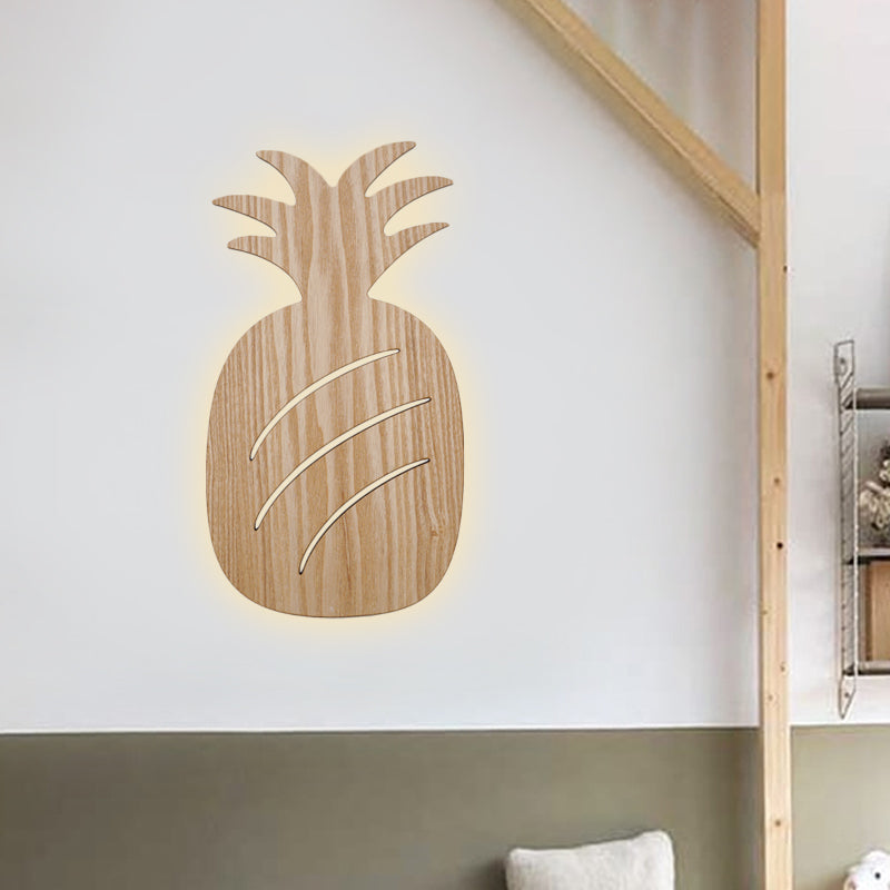 Modern Led Sconce Lighting with Wood Shade Beige Car/Pineapple/Cactus Wall Mounted Light for Bedroom Clearhalo 'Wall Lamps & Sconces' 'Wall Lights' Lighting' 813777