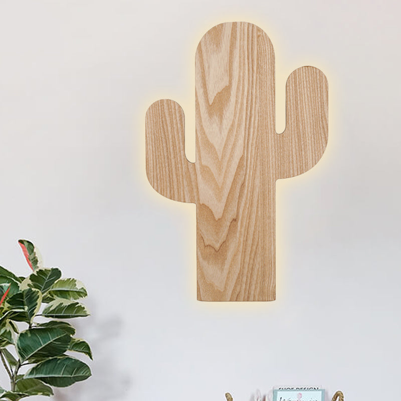 Modern Led Sconce Lighting with Wood Shade Beige Car/Pineapple/Cactus Wall Mounted Light for Bedroom Wood Cactus Clearhalo 'Wall Lamps & Sconces' 'Wall Lights' Lighting' 813781