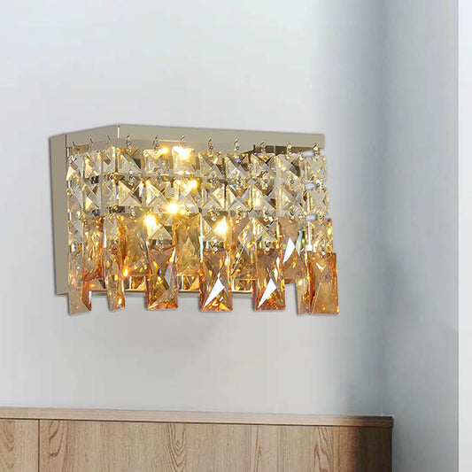 LED Wall Lamp Contemporary Corridor Wall Mount Light Fixture with Rectangle Amber Crystal Shade Amber Clearhalo 'Modern wall lights' 'Modern' 'Wall Lamps & Sconces' 'Wall Lights' Lighting' 813786