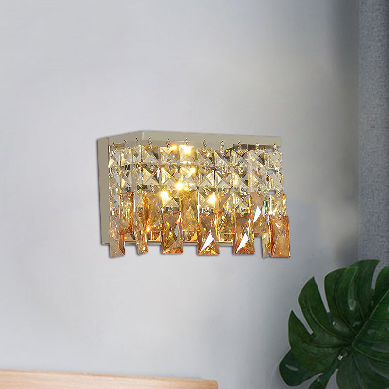 LED Wall Lamp Contemporary Corridor Wall Mount Light Fixture with Rectangle Amber Crystal Shade Clearhalo 'Modern wall lights' 'Modern' 'Wall Lamps & Sconces' 'Wall Lights' Lighting' 813787