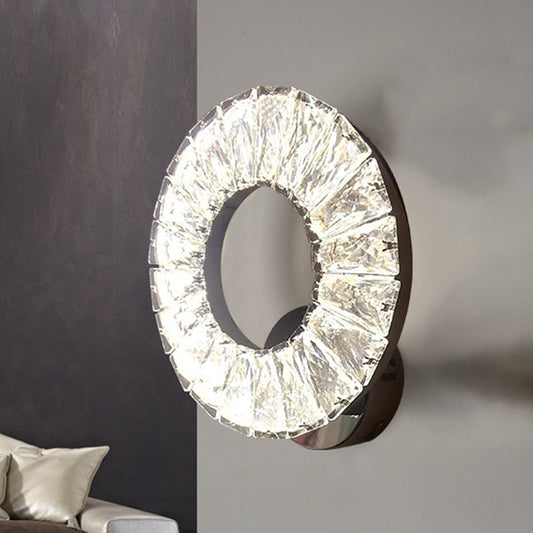 Beveled Crystal Chrome Wall Sconce Light Circular LED Modernism Wall Lighting Fixture Chrome Clearhalo 'Modern wall lights' 'Modern' 'Wall Lamps & Sconces' 'Wall Lights' Lighting' 813790