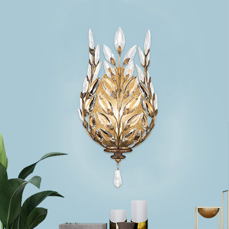 Modernist Laurel Wall Light Fixture 1 Light Crystal Drop Wall Mounted Lighting in Silver/Brass Brass Clearhalo 'Modern wall lights' 'Modern' 'Wall Lamps & Sconces' 'Wall Lights' Lighting' 813794