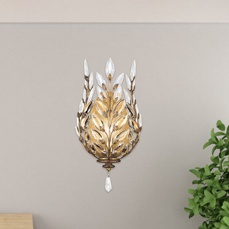 Modernist Laurel Wall Light Fixture 1 Light Crystal Drop Wall Mounted Lighting in Silver/Brass Clearhalo 'Modern wall lights' 'Modern' 'Wall Lamps & Sconces' 'Wall Lights' Lighting' 813795