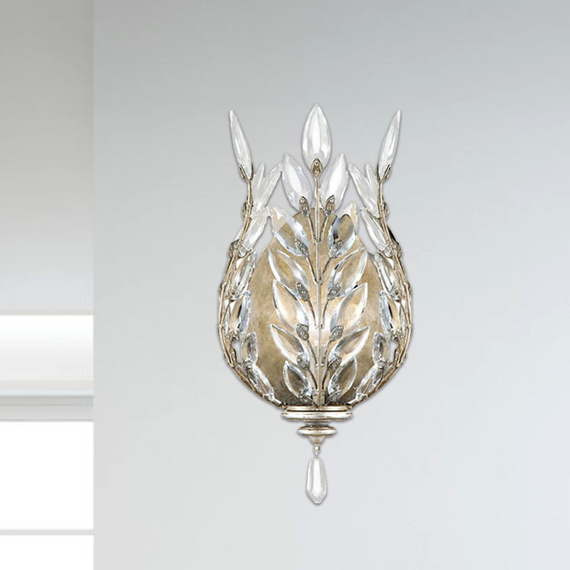 Modernist Laurel Wall Light Fixture 1 Light Crystal Drop Wall Mounted Lighting in Silver/Brass Silver Clearhalo 'Modern wall lights' 'Modern' 'Wall Lamps & Sconces' 'Wall Lights' Lighting' 813798