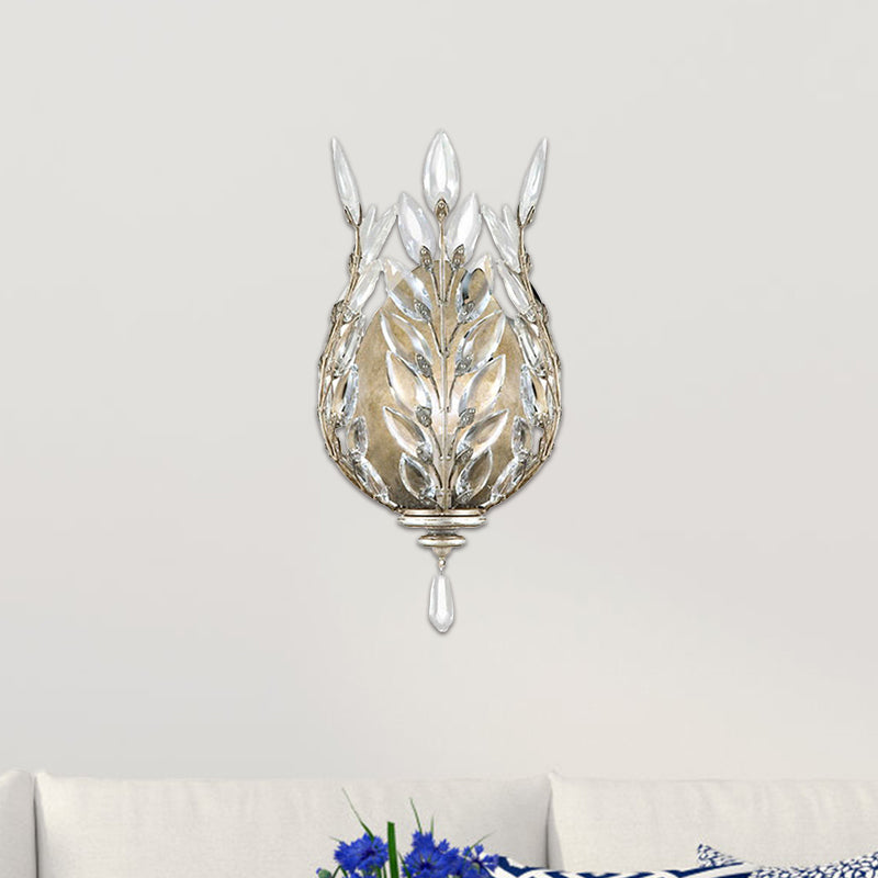 Modernist Laurel Wall Light Fixture 1 Light Crystal Drop Wall Mounted Lighting in Silver/Brass Clearhalo 'Modern wall lights' 'Modern' 'Wall Lamps & Sconces' 'Wall Lights' Lighting' 813799