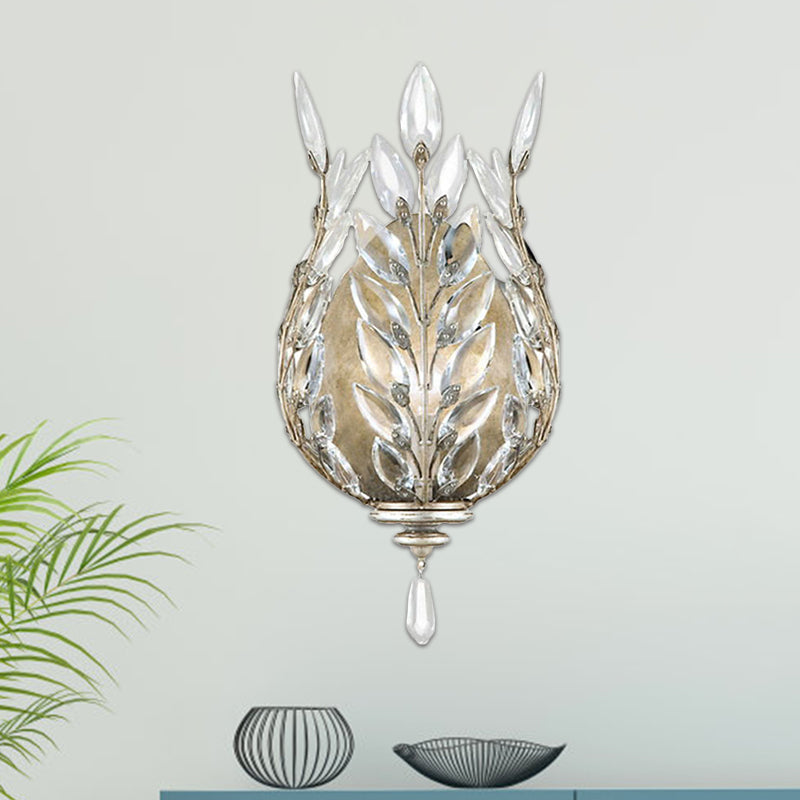 Modernist Laurel Wall Light Fixture 1 Light Crystal Drop Wall Mounted Lighting in Silver/Brass Clearhalo 'Modern wall lights' 'Modern' 'Wall Lamps & Sconces' 'Wall Lights' Lighting' 813800