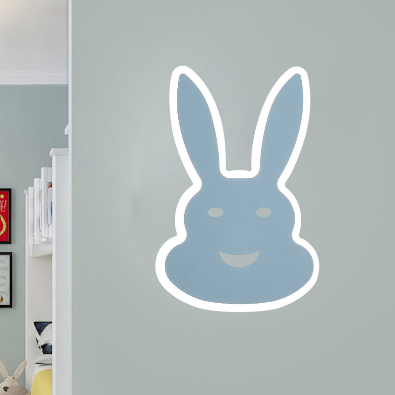 Macaroon Rabbit/Fish Wall Lamp Iron Children Bedroom LED Wall Sconce Lighting Fixture in White/Pink/Blue Blue Rabbit Clearhalo 'Wall Lamps & Sconces' 'Wall Lights' Lighting' 813828