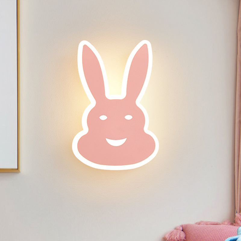 Macaroon Rabbit/Fish Wall Lamp Iron Children Bedroom LED Wall Sconce Lighting Fixture in White/Pink/Blue Pink Rabbit Clearhalo 'Wall Lamps & Sconces' 'Wall Lights' Lighting' 813836