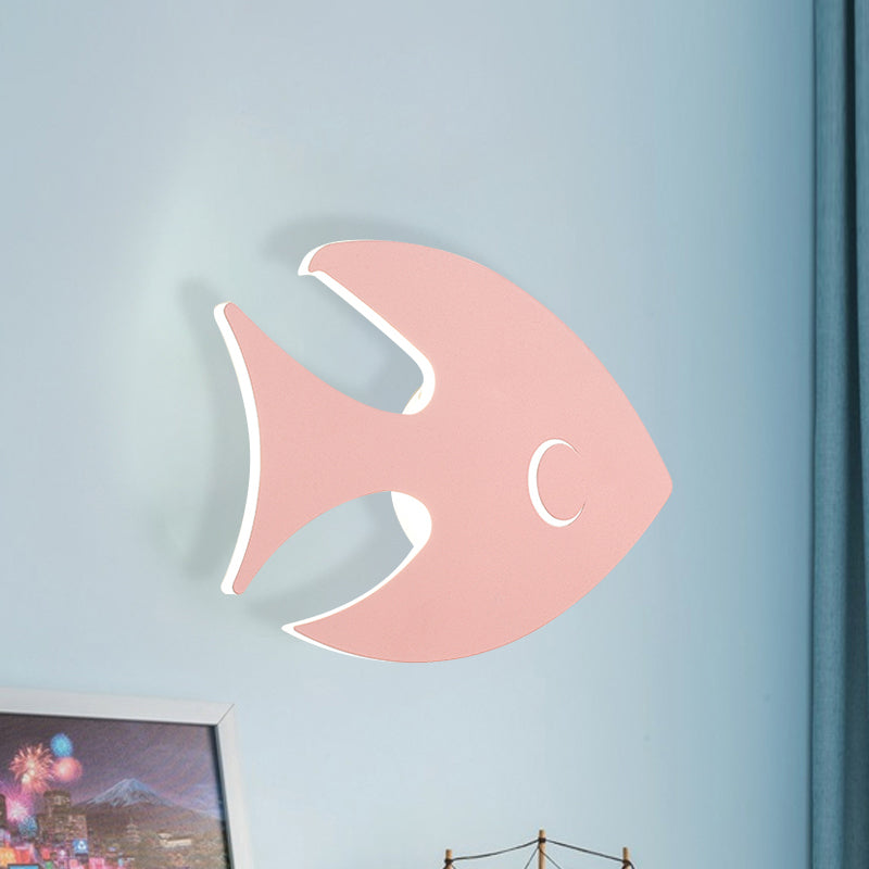 Macaroon Rabbit/Fish Wall Lamp Iron Children Bedroom LED Wall Sconce Lighting Fixture in White/Pink/Blue Pink Fish Clearhalo 'Wall Lamps & Sconces' 'Wall Lights' Lighting' 813840