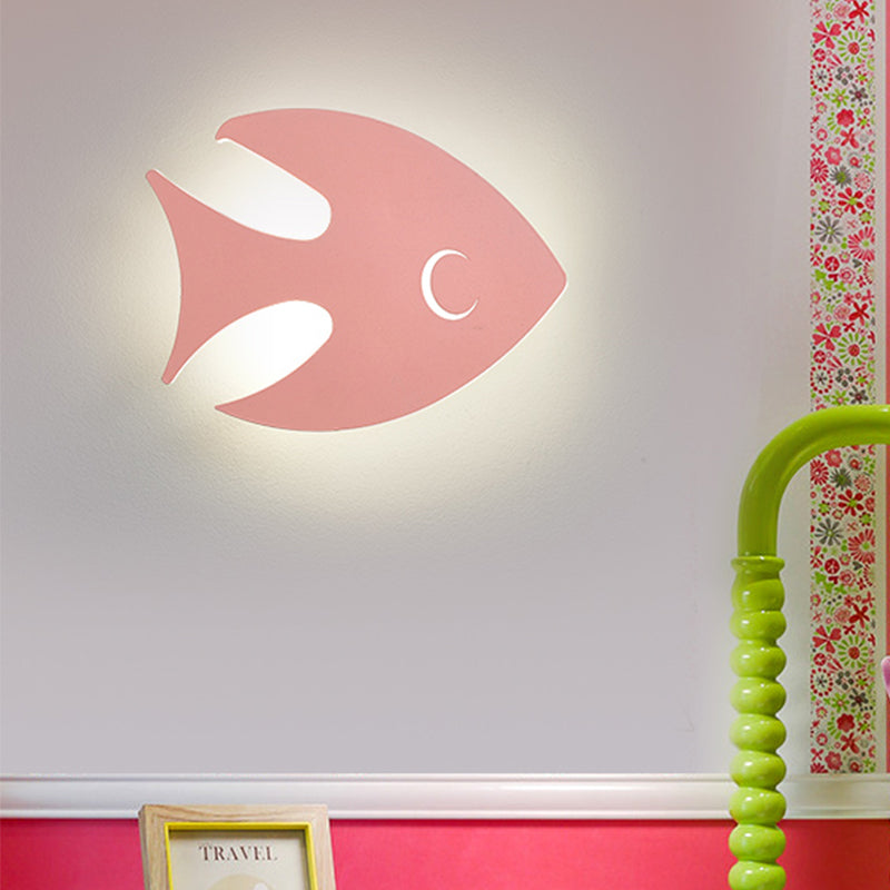 Macaroon Rabbit/Fish Wall Lamp Iron Children Bedroom LED Wall Sconce Lighting Fixture in White/Pink/Blue Clearhalo 'Wall Lamps & Sconces' 'Wall Lights' Lighting' 813842