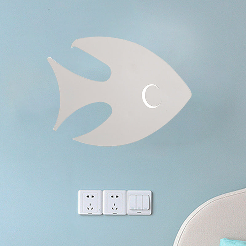 Macaroon Rabbit/Fish Wall Lamp Iron Children Bedroom LED Wall Sconce Lighting Fixture in White/Pink/Blue White Fish Clearhalo 'Wall Lamps & Sconces' 'Wall Lights' Lighting' 813845