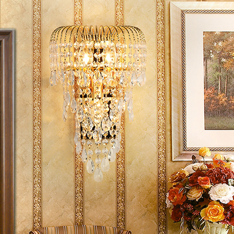 Cascading Crystal Strand Wall Lamp Traditional 3 Lights Living Room Sconce Light in Gold Gold Clearhalo 'Wall Lamps & Sconces' 'Wall Lights' Lighting' 813857