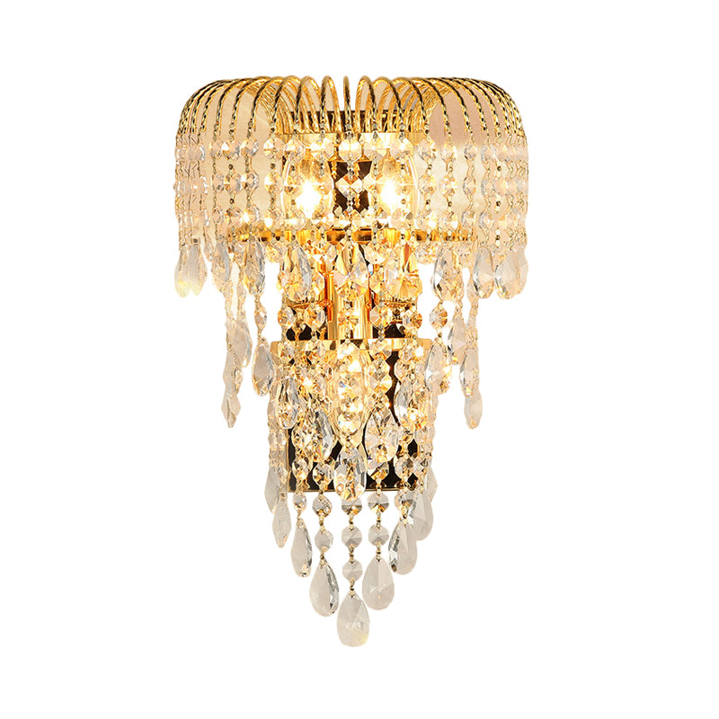 Cascading Crystal Strand Wall Lamp Traditional 3 Lights Living Room Sconce Light in Gold Clearhalo 'Wall Lamps & Sconces' 'Wall Lights' Lighting' 813859