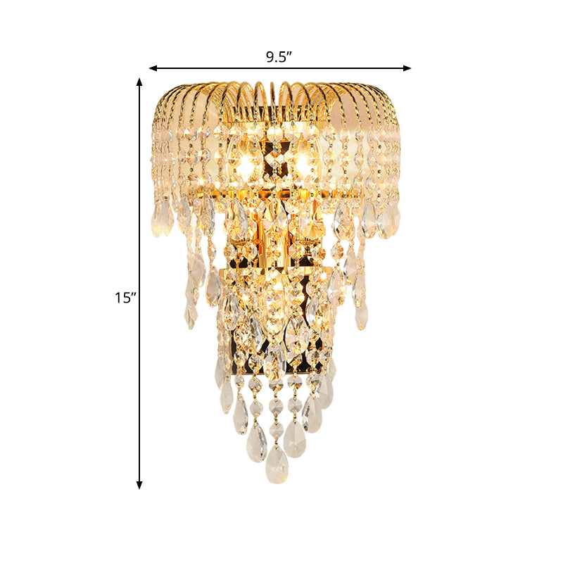 Cascading Crystal Strand Wall Lamp Traditional 3 Lights Living Room Sconce Light in Gold Clearhalo 'Wall Lamps & Sconces' 'Wall Lights' Lighting' 813860